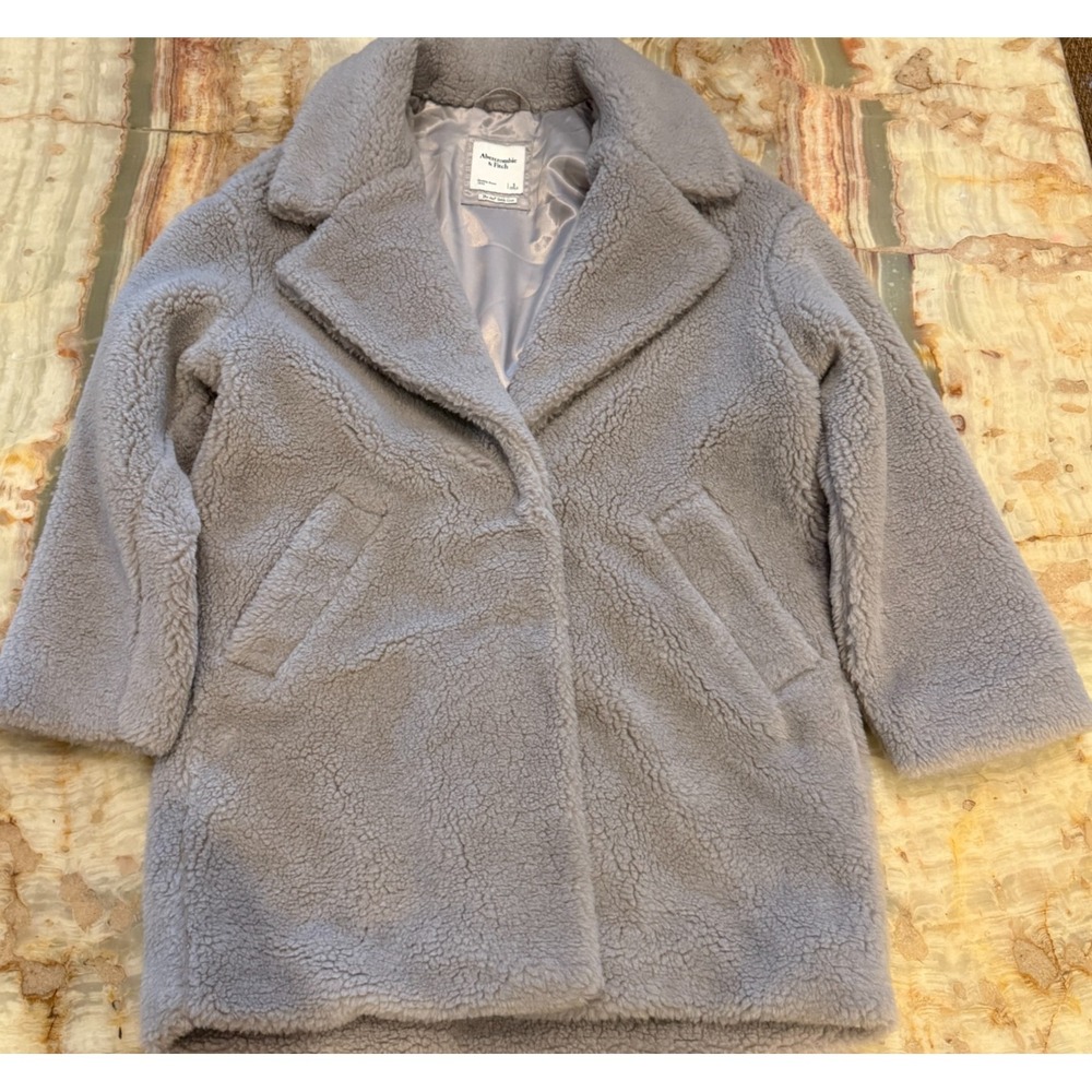 Abercrombie & Fitch Womens Teddy Coat Slate Gray Sherpa Lined Winter Size S